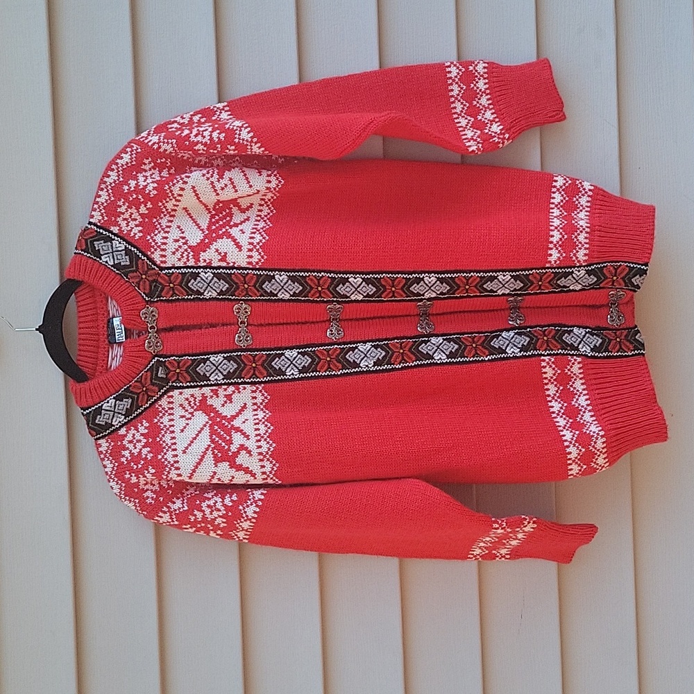 Dale of Norway Nordic Red Cardigan with White and Black Details